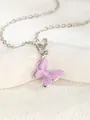 Macro detail of silver O-chain necklace with a purple enamel butterfly pendant - Butterfly 1 - Purple