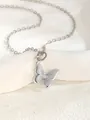 Close-up of a silver butterfly pendant with enamel wings on a delicate cable chain - Butterfly 1 - Gray