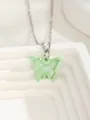 Detailed close-up of light green butterfly pendant with shimmering iridescent finish - Butterfly 2-Green