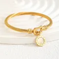 18K gold-plated C-shaped cuff with spiral texture and Roman numeral shell pendant - Roman Numerals