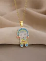 Chic golden necklace featuring a cute cartoon girl pendant in colorful enamel finish - Cartoon Girl