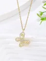 Detailed macro view of a gold hollow butterfly pendant necklace with white zircons - Full Zirconia Hollow Butterfly / Gold