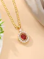 Detalle de collar vintage dorado con piedra rojo rubí y colgante adornado con perlas - Ovalado de Rubí y Perlas (19)