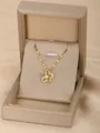 Dettaglio di una collana con ciondolo a fiore dorato e zirconi in confezione regalo - Fiore
