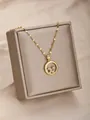 Elegante collar dorado con colgante celestial de luna y sol con circonitas blancas - Círculo Celestial Sol Luna Estrella (5)
