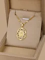 Golden Virgin Mary oval pendant necklace with white zircons in a jewelry box - Oval Virgin Mary