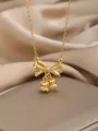 Detailed close-up of a gold bow pendant necklace with two delicate small bell charms - Gold Bowknot Bell Style(14)