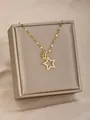 Elegante collar dorado con colgante de luna y estrella de circonita en una caja de regalo fina - Colgante Luna Estrella de Zirconia (9)