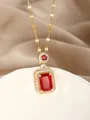 Macro detail of luxury gold necklace with rectangle red gemstone and sparkling zircons - Red Rectangle Gem Style(11)