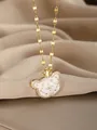 Close-up of golden bear pendant with white enamel star and shimmering cubic zirconia stones - Gold Enamel Crown Bear Style(26)