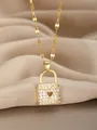 Detailed macro of gold padlock pendant with heart cutout and pavé cubic zirconia - Gold Lock Heart Style(30)