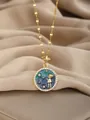 Detail of gold star and girl pendant necklace with blue enamel and crystal inlay - Gold Fairy Tale Round Style(31)