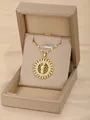 Gold stainless steel religious pendant necklace with white crystals in a premium gift box - Virgin Mary In Circle