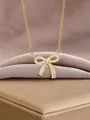 Elegant gold bow necklace with sparkling pavé cubic zirconia heart tassel pendant - Gold Rhinestone Bowknot Style(5)