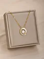 Elegante collar bañado en oro con colgante de luna, perla blanca y cristales - Media Luna de Perlas Cadena Única (18)