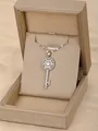Elegant silver key pendant necklace with zircon stones in a premium jewelry gift box - Key-Silver