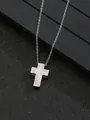 Silver cross necklace with micro-pave crystals and polished cable chain detail - Silver Pave Cross Style(7)