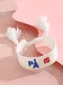 Detalle de pulsera trenzada blanca con bordado colorido de la Torre Eiffel de París y borlas - Estilo Bordado Torre Eiffel de París Blanco (38)