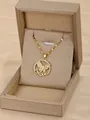 Gold Virgin Mary pendant necklace featuring a crystal butterfly design and Love script - Semicircle Butterfly