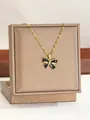 Elegant gold chain necklace with black enamel bow pendant and center zircon detail - Gold Black Enamel Bowknot Style(8)