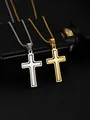 Collares con colgante de cruz en oro y plata pulidos con escrituras grabadas y cadena de bolas - Cruz con Escritura Grabada / Dorado
