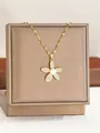 Elegant gold flower pendant necklace with white micro-zirconia petals and a pearl center - Gold Artificial Pearl Flower Style (9)