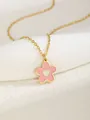 Collana con ciondolo a fiore rosa e cuore bianco con elegante catena dorata - Fiore del Cuore - Rosa