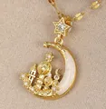 Golden S925 silver necklace with sparkling zircon moon and fairy castle pendant - Gold Star Moon Castle Style(13)