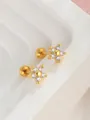 Orecchini a fiore dorati con zirconi cubici chiari e design a sei petali - Fiore a cinque petali-Oro