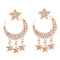 Pendientes de moda en oro rosa con colgantes de luna y estrella y piedras de circón blanco - Estilo Colgante de Estrella y Luna (E20) / Rosa oro