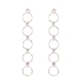 Detalle de pendientes lineales de oro rosa con círculos huecos y circonitas cuadradas - Estilo Zirconia Largo Lineal (E-18) / Rosa oro