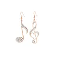 Elegantes pendientes asimétricos de nota musical y corazón en oro rosa con cristales - Estilo Asimétrico de Nota Musical y Corazón (E221) / Dorado