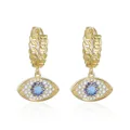 Orecchini bohémien a cerchio con malocchio placcati in oro e pietra blu centrale - Chiusura Orecchio Maglia Cubana Malocchio / E227-Oro