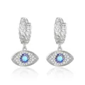 Orecchini a cerchio a catena cubana d'argento con pendente occhio greco e pietre zirconi - Chiusura Orecchio Maglia Cubana Malocchio / E227-Argento