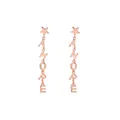 Rose gold five-point star earrings with AMORE letter tassels on a plain white background - AMORE Star Dangle Style (E213) / E213-Rose Gold