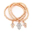 Dreiteiliges Perlenarmband-Set in Roségold mit Hamsa-Hand-Anhänger und Zirkonia-Besatz - Roségold Hamsa Hand Stil (S84-SL05644-RG)