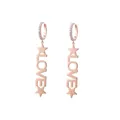 Elegant rose gold earrings with LOVE inscription, stars and white zircon pave setting - LOVE Pentagram Dangle Style (E260) / E260-Rose Gold