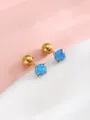 Eleganti orecchini dorati con opale blu a cuore per uno stile di nicchia e unico - Opale Blu Profondo Rotondo