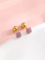 Orecchini a perno dorati con opale marmorizzato rosa e viola e montatura a quattro griffe - Opale Viola Rotondo