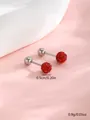 Orecchino a perno con sfera di cristallo rosso e chiusura in acciaio inox argento - Sfera di Cristallo Rossa