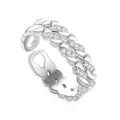 Silver multi-layer hollowed-out open ring with sparkling cubic zirconia pavé stones - Silver Double-Row Chain Texture Style (JZ134-TJZ21042-SL)