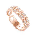 Adjustable multi-layer rose gold woven ring with sparkling white diamonds for women - Rose Gold Hollow Heart Twist Style (JZ134-TJZ21042-RG)