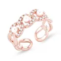 Detailed macro shot of rose gold multi-layer hollow ring with pearls and zircons - Rose Gold Hollow Three Pearls Style (JZ135-TJZ21043-RG)