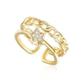 Detailed close-up of golden hollow layered ring with star and zircon inlay details - Gold Cuban Chain Star Heart Closure Style (JZ143-TJZ0122-GD)