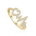 Dettaglio dell'anello multistrato dorato con motivi a cuore e battito cardiaco con zirconi - Stile Cuore Battito Cardiaco In Strass Oro (JZ147-TJZ21053-GD)