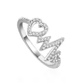 Vista dettagliata dell'anello multistrato in argento con cuore e zirconi bianchi - Stile Cuore Battito Cardiaco In Strass Argento (JZ147-TJZ21053-SL)
