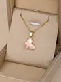 Elegante ciondolo a farfalla dorato con smalto rosa in una scatola regalo beige - Farfalla