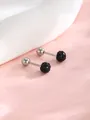 Orecchini a perno minimalisti in acciaio chirurgico argento con perla nera sfaccettata - Sfera di Cristallo Nera