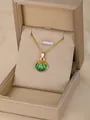 Golden scallop pendant necklace with green gradient enamel finish in luxury gift box - Scallop-Green