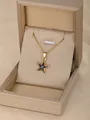 Starfish pendant necklace in golden finish with black textured inlay on a beige display - Starfish-Black